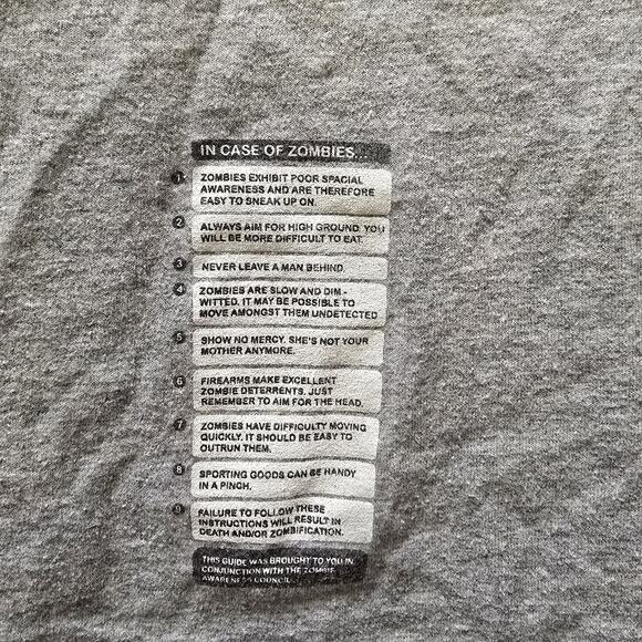 Threadless In Case of Zombies light gray crewneck T-shirt men's medium - Picture 4 of 6